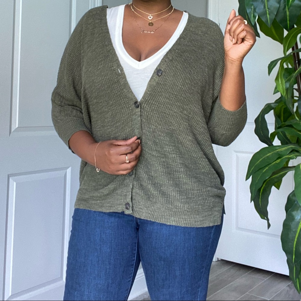American eagle olive green V-neck sweater